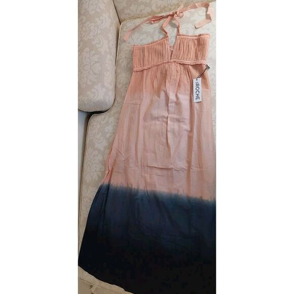 NWT St Roche Dream Maxi Halter Dress Pink Black Cotton/Silk Hand Dyed Sz 2 $485 - Picture 3 of 13